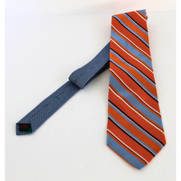 Tommy Hilfiger Ties Lot Of 2 Silk Classic Orange Stripe Black Geo Boardroom Chic - Picture 2 of 14